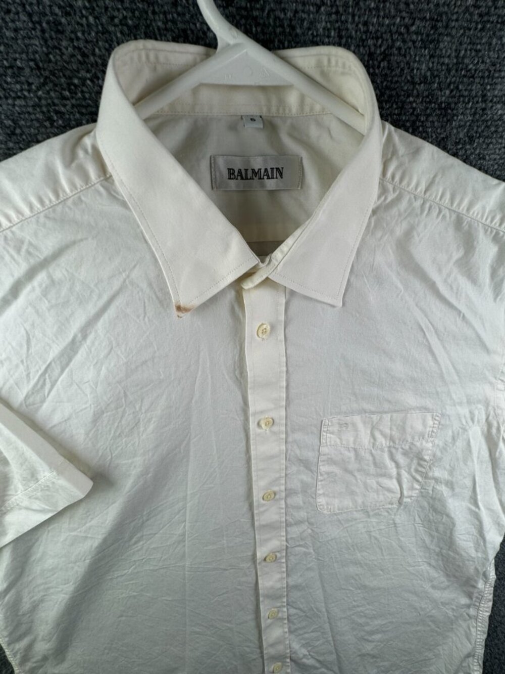 Balmain Paris Short Sleeve Button Up Shirt Men White Size 5 Woven Cotton Adult